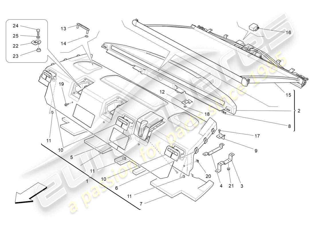 maserati quattroporte (2018) rear parcel shelf part diagram