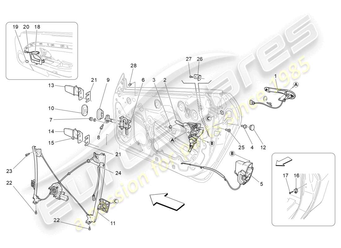 maserati grancabrio mc (2013) front doors: mechanisms part diagram