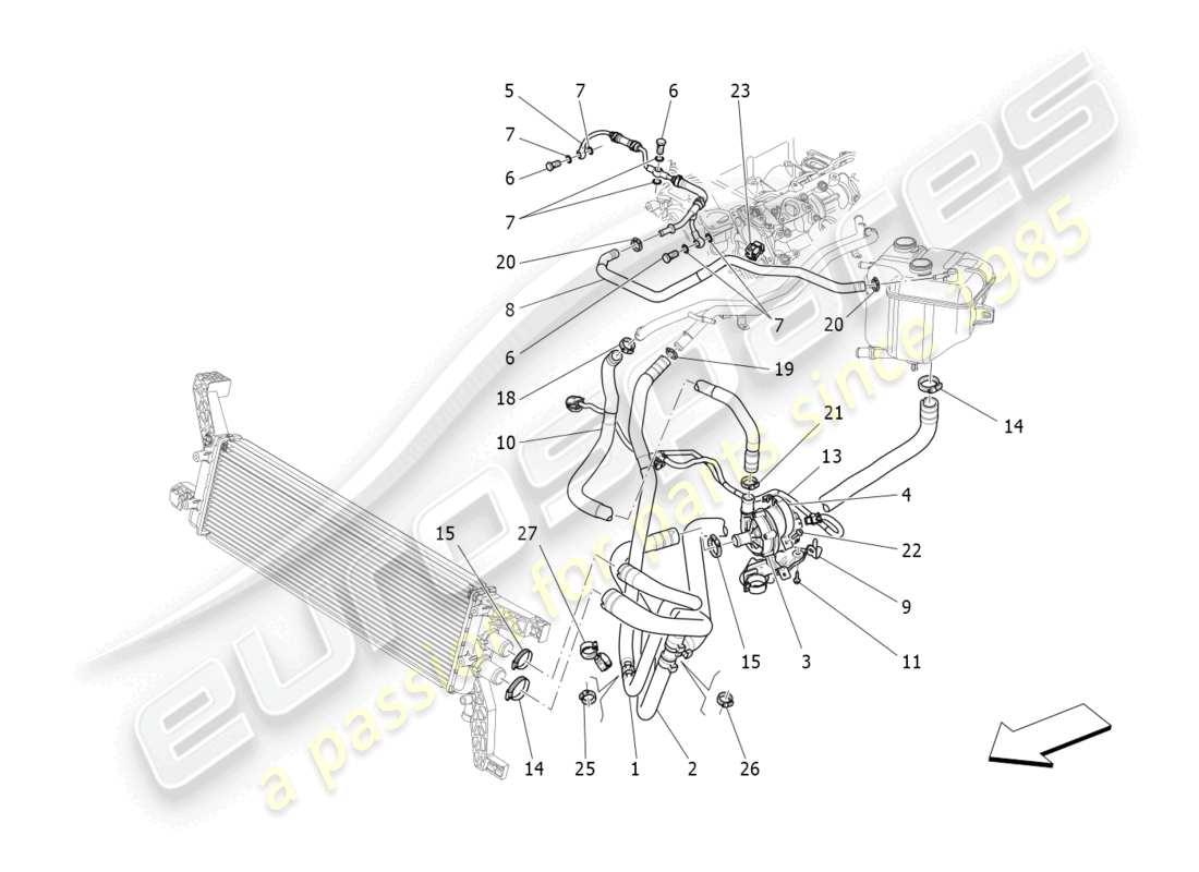 maserati levante gts (2020) cooling system: nourice and lines part diagram