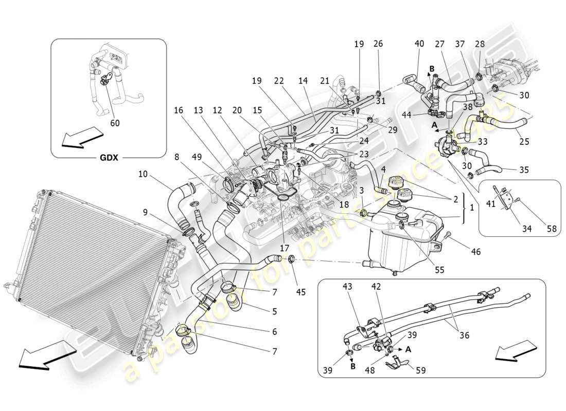 maserati levante gts (2020) cooling system: nourice and lines part diagram