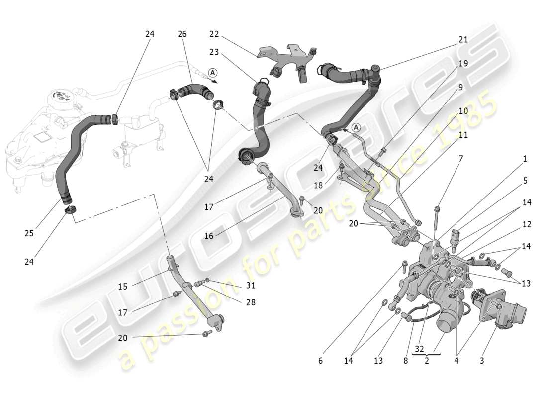 maserati grecale trofeo (2023) cooling system: nourice and lines part diagram