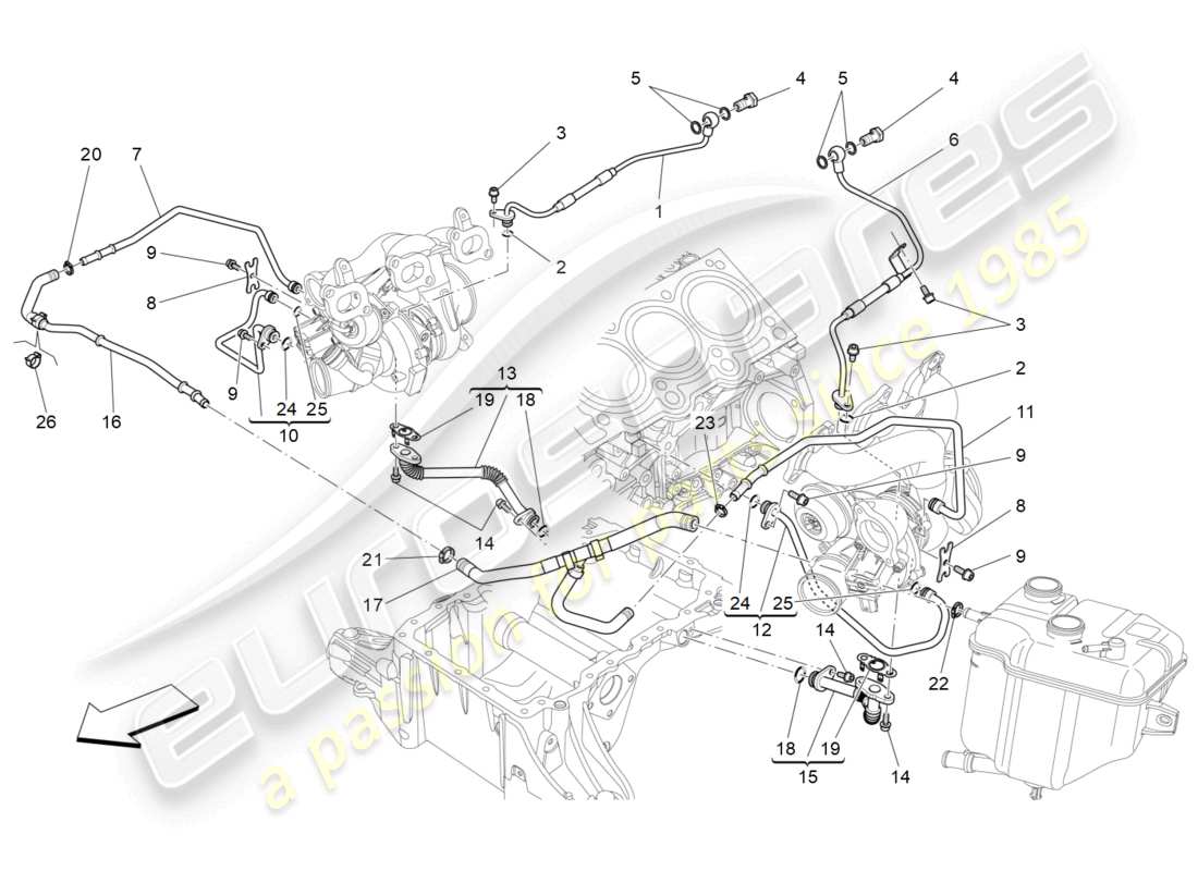 maserati levante zenga (2020) turbocharging system: lubrication and cooling part diagram