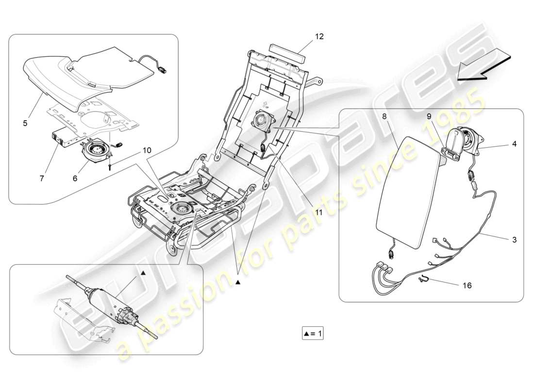 maserati quattroporte (2018) rear seats: mechanics and electronics part diagram