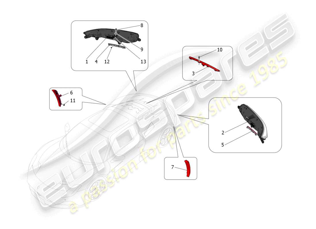 maserati mc20 (2023) taillight clusters part diagram