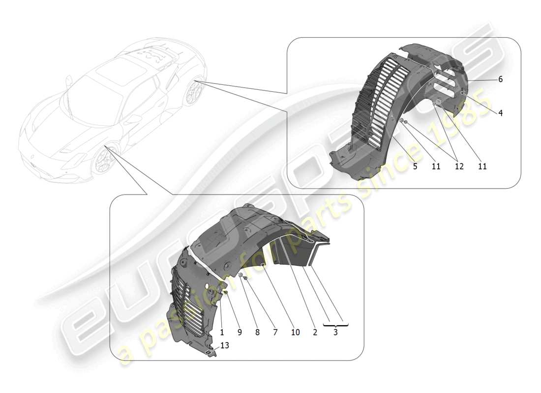 maserati mc20 (2023) wheelhouse and lids part diagram