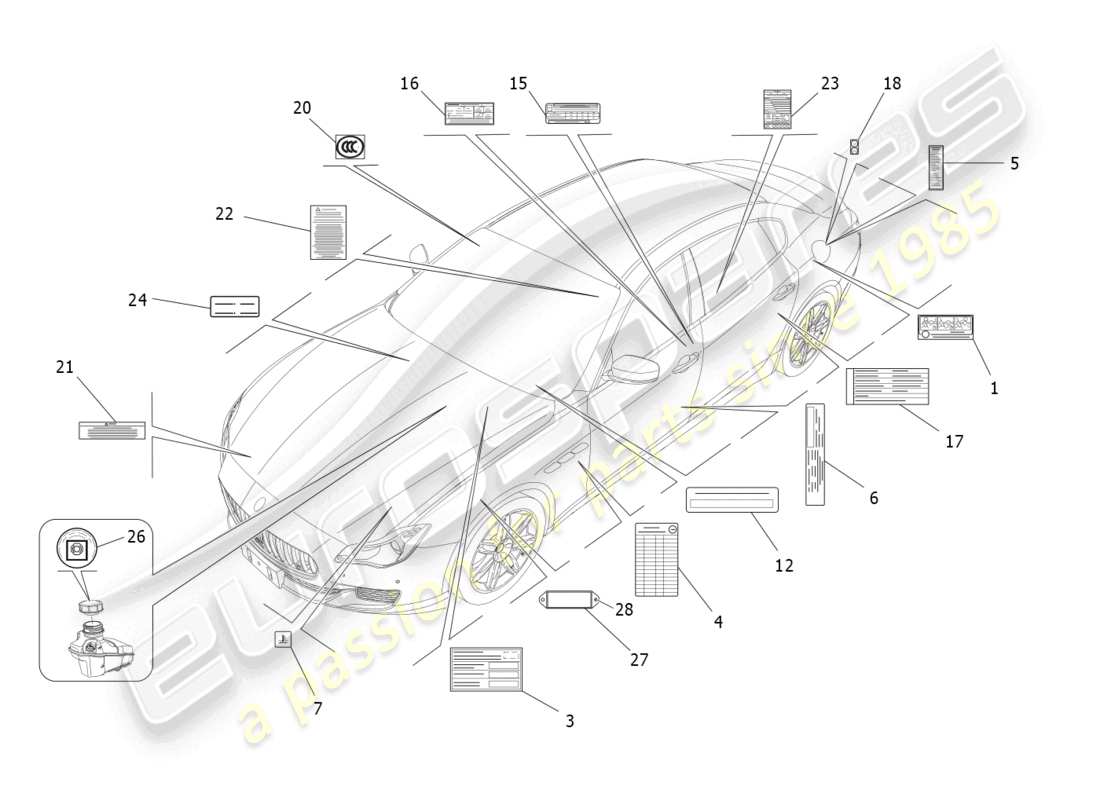 maserati quattroporte (2018) stickers and labels part diagram