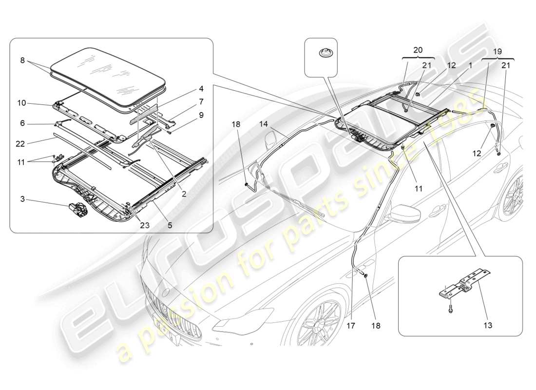 maserati quattroporte (2018) sunroof part diagram