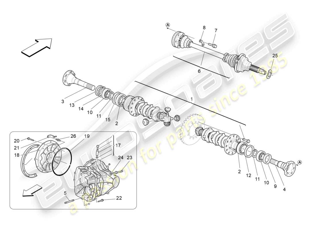 maserati granturismo mc stradale (2012) differential and rear axle shafts part diagram