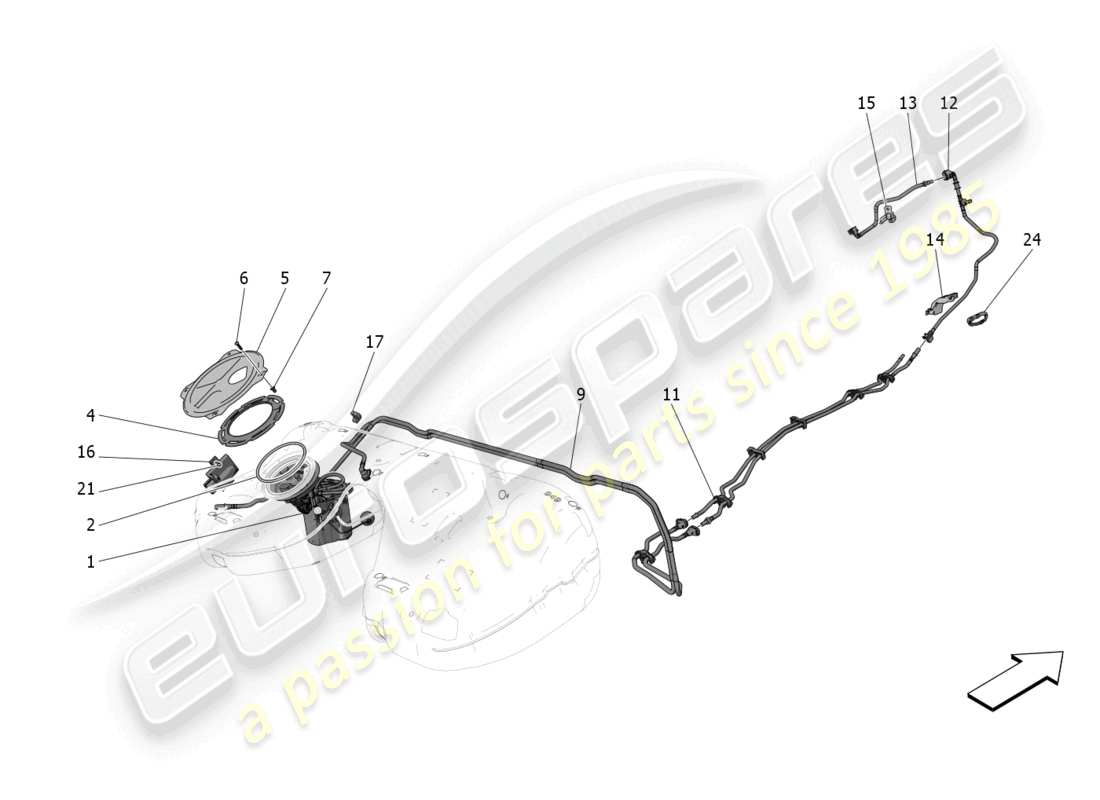 maserati grecale modena (2023) fuel pumps and connection lines parts diagram