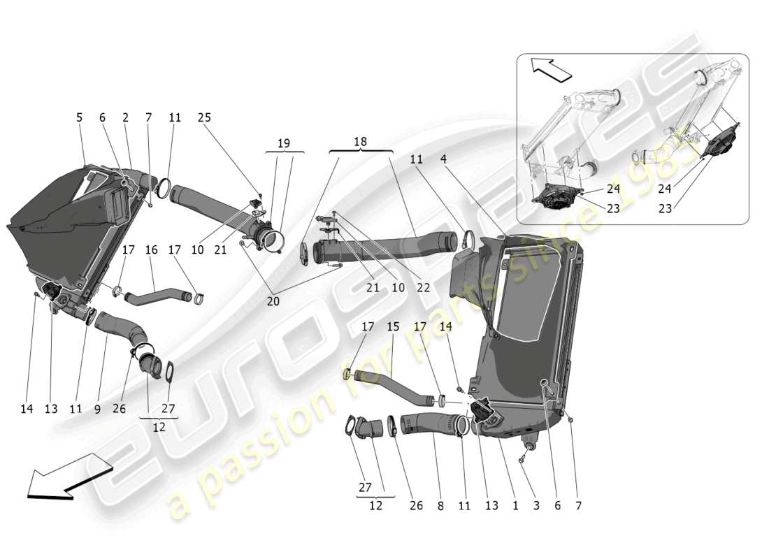 maserati mc20 (2023) intercooler system part diagram