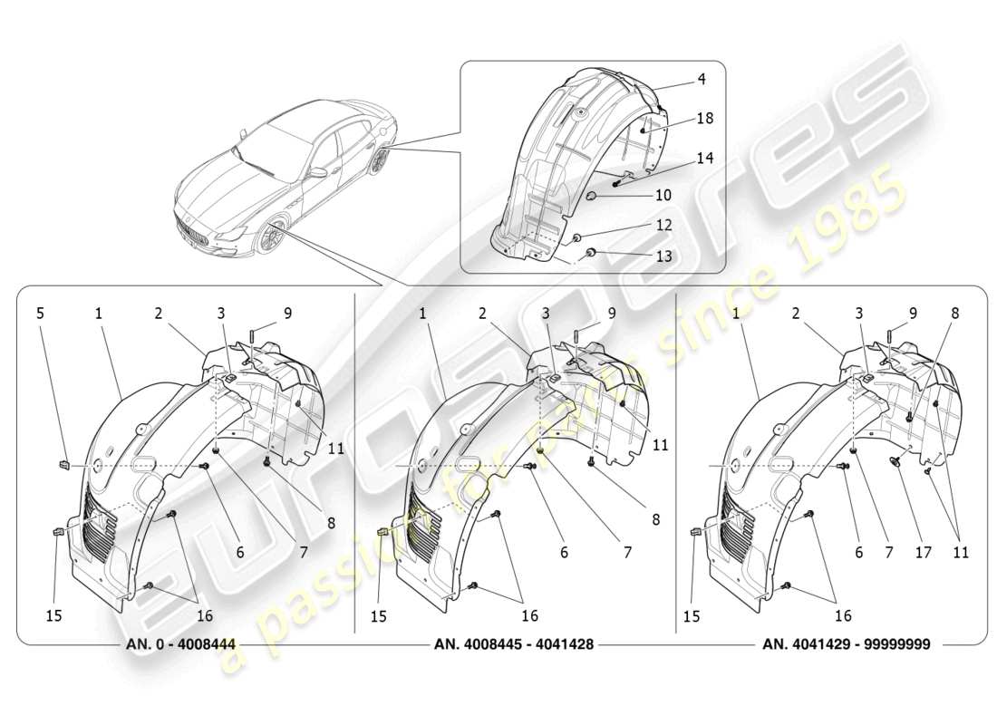 maserati quattroporte (2018) wheelhouse and lids part diagram