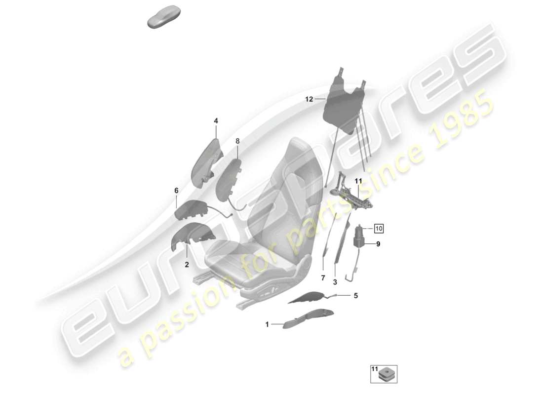 porsche 992 gt3/rs/st (2021 - 9j1) pneumatic components for seat for models with electrically adjustable 18-way seats part diagram