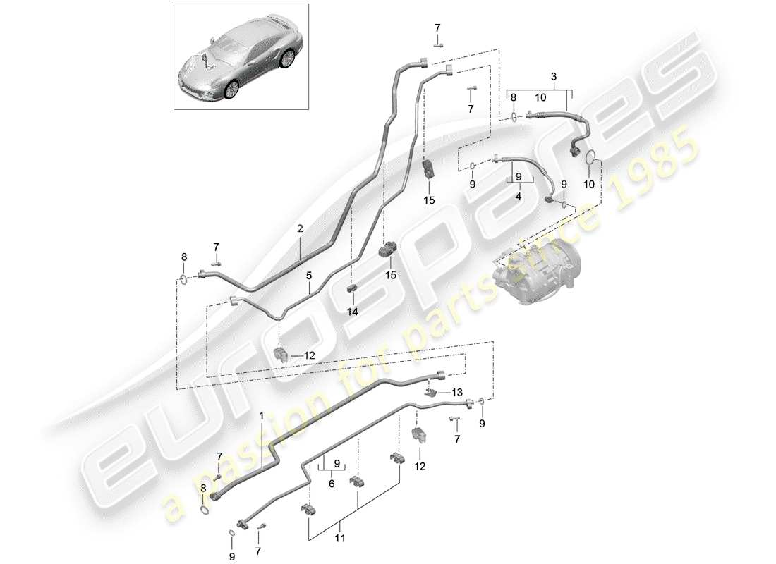 porsche 991 turbo (2018) refrigerant line part diagram