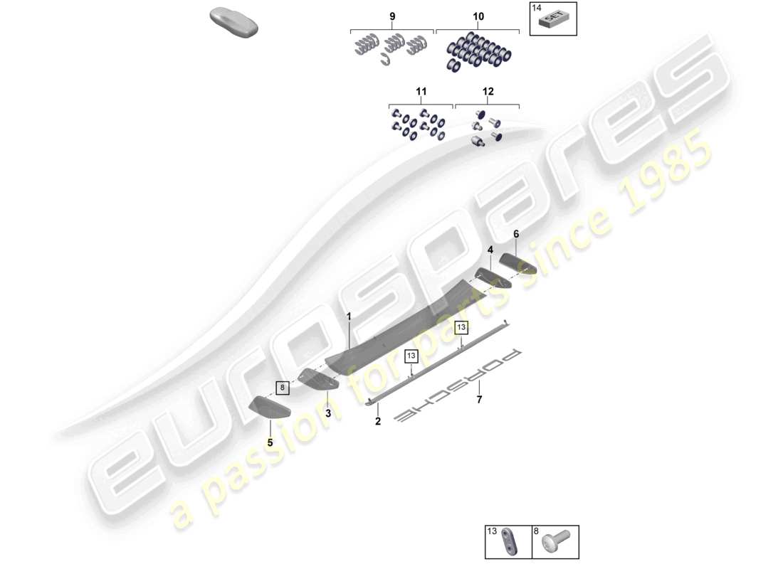 porsche 992 gt3/rs/st (2021 - 9j1) rear spoiler part diagram