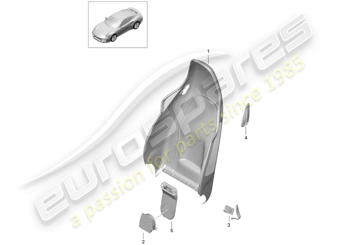 porsche 991 turbo (2018) backrest shell part diagram