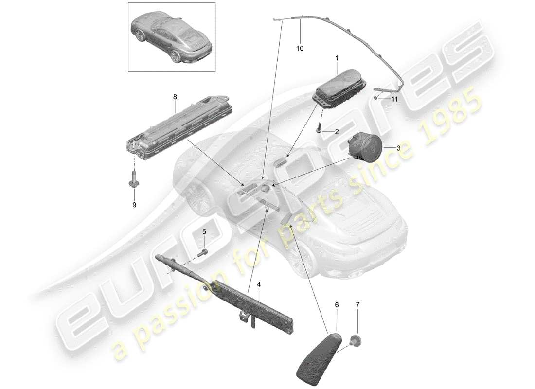 porsche 991 turbo (2018) airbag part diagram