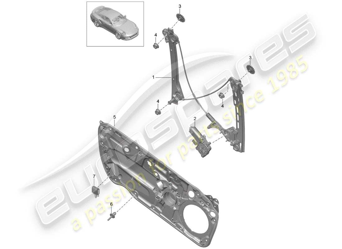 porsche 991 turbo (2018) window regulator part diagram