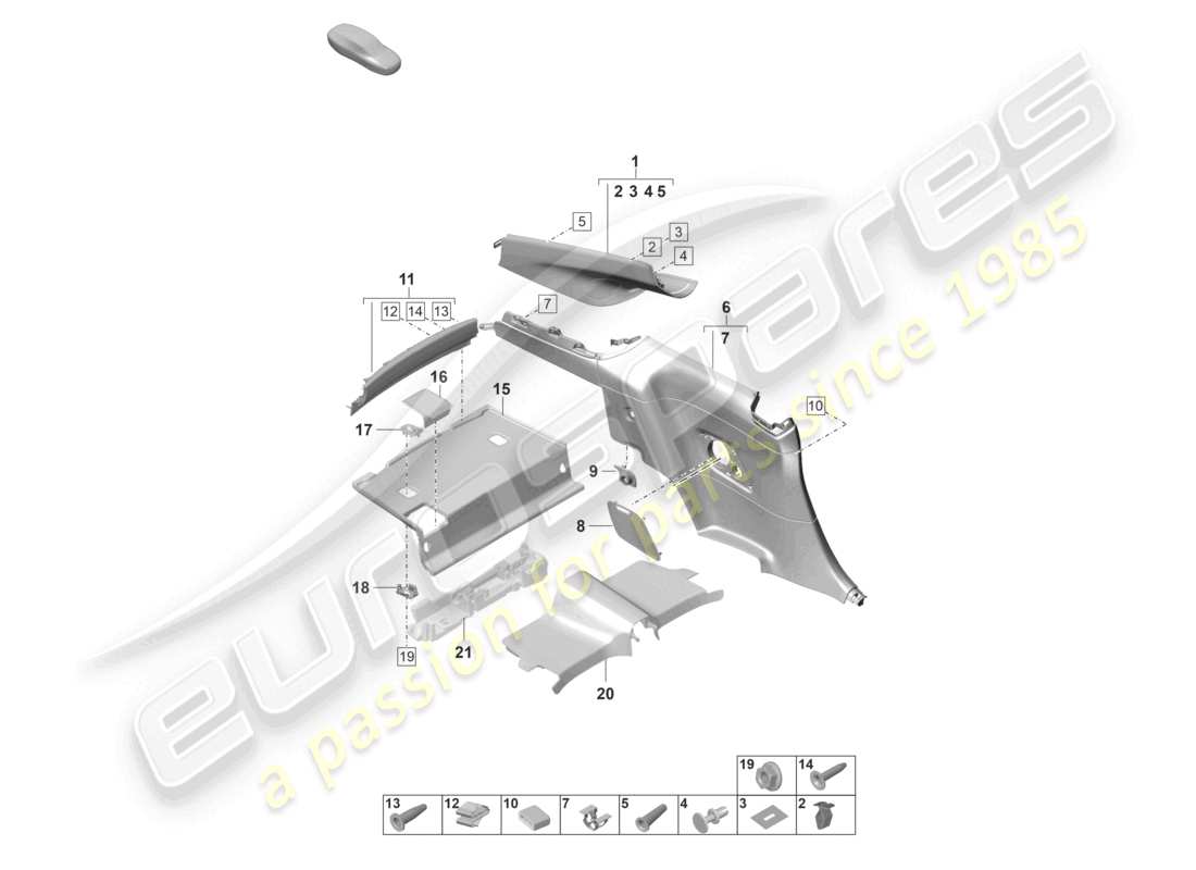 porsche 992 gt3/rs/st (2021 - 9j1) c-pillar trim side panel trim rear part diagram