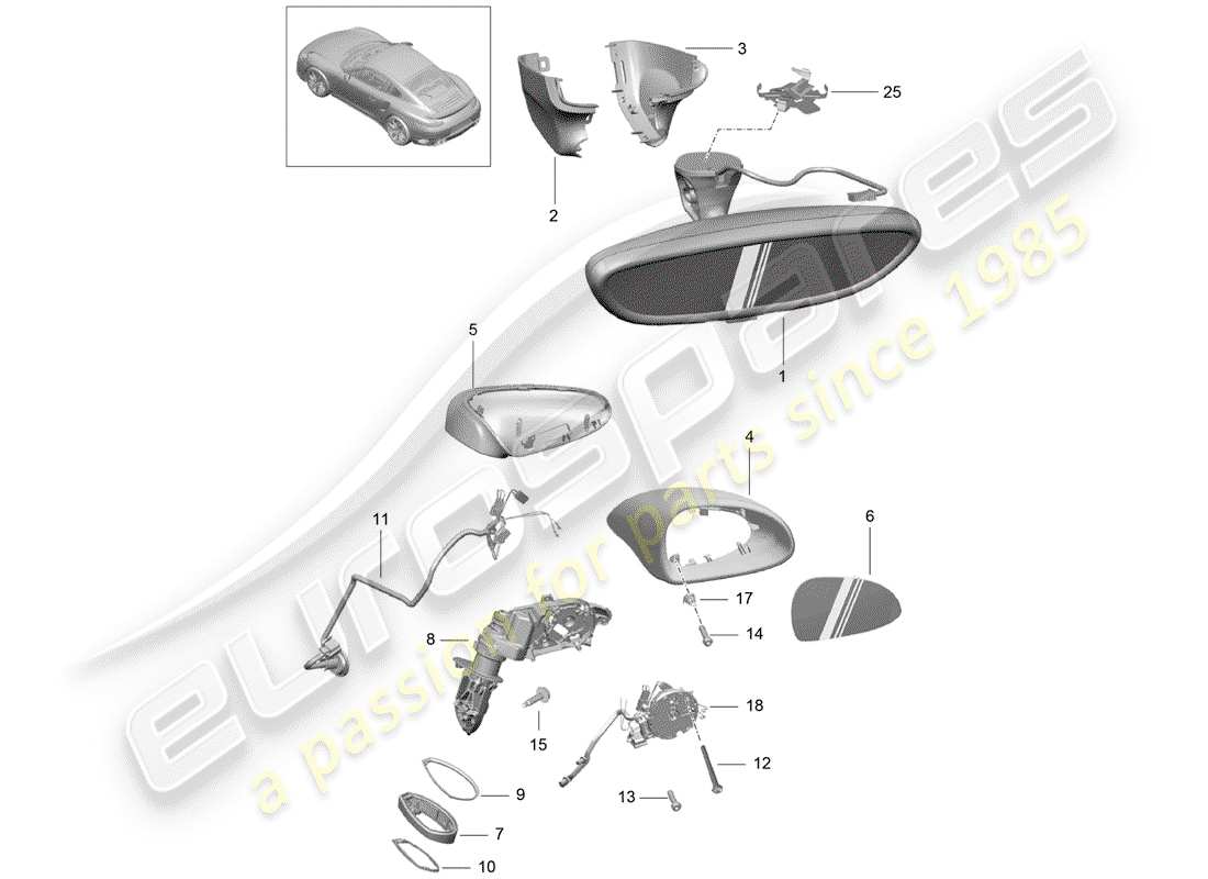 porsche 991 turbo (2018) rear view mirror inner part diagram