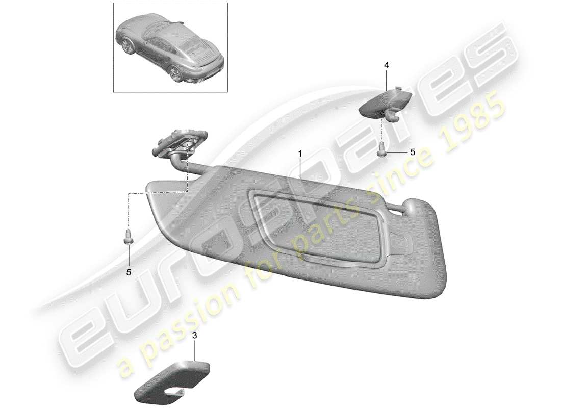 porsche 991 turbo (2018) sun vizors part diagram