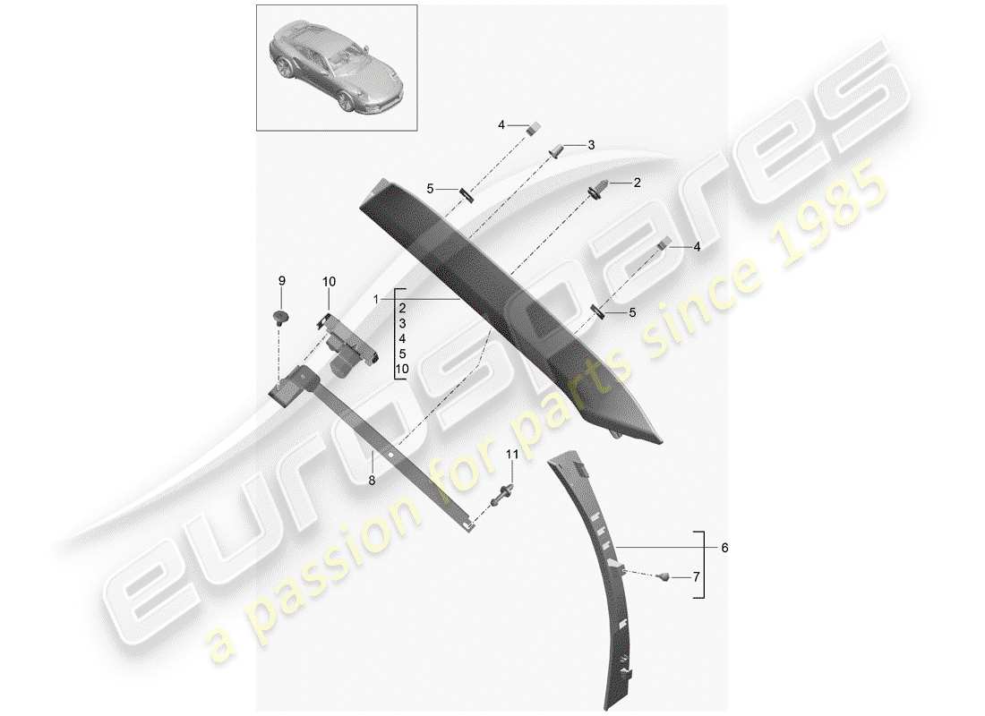 porsche 991 turbo (2018) a-pillar part diagram