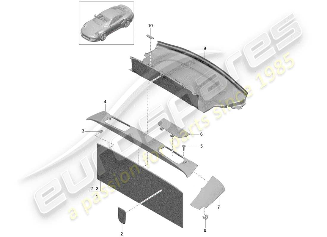 porsche 991 turbo (2018) lining part diagram