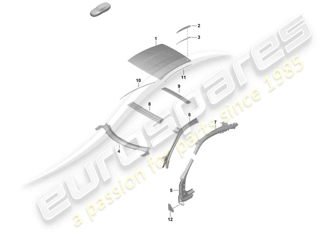 porsche 992 gt3/rs/st (2021 - 9j1) roof a-pillar gt3rs part diagram