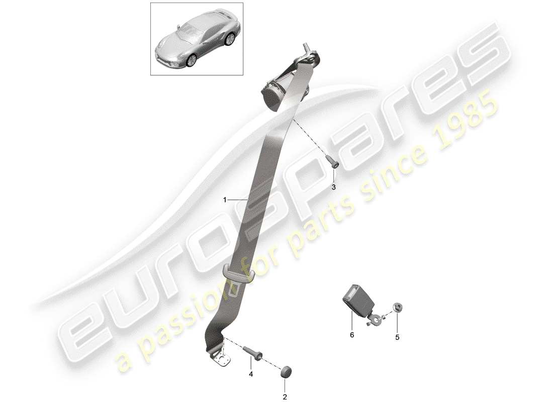 porsche 991 turbo (2018) three-point seat belt part diagram