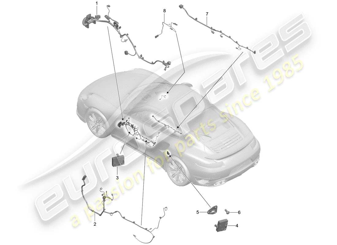 porsche 991 turbo (2018) wiring harnesses part diagram