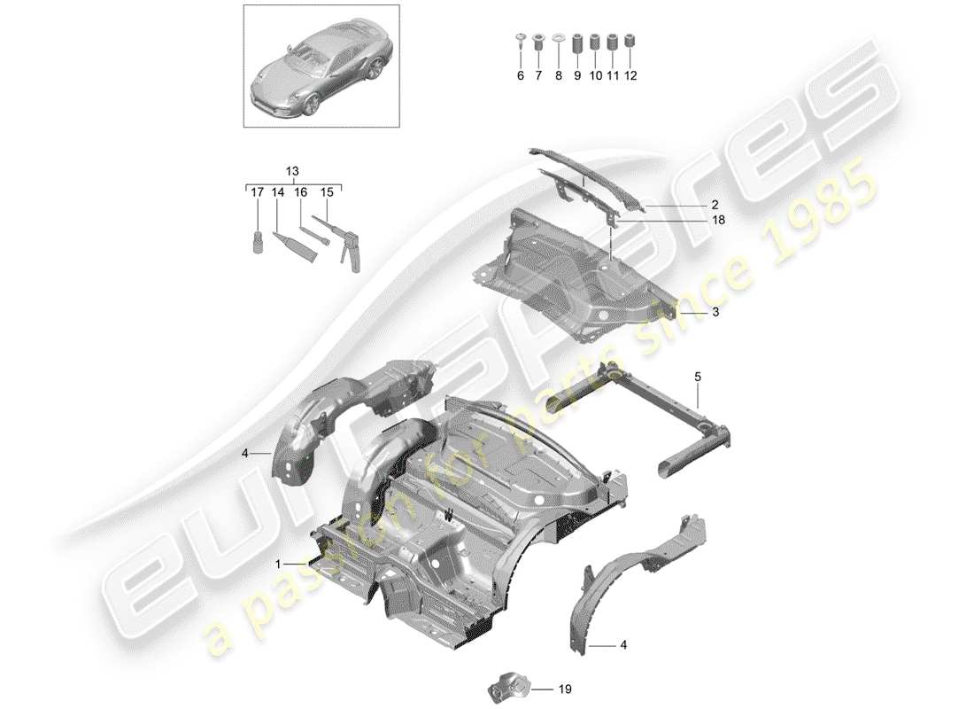 porsche 991 turbo (2018) rear end part diagram