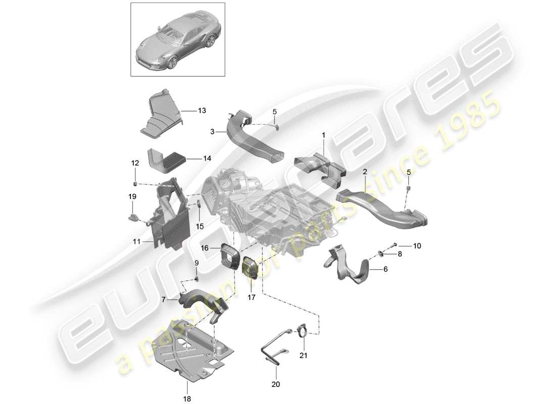 porsche 991 turbo (2018) air duct part diagram