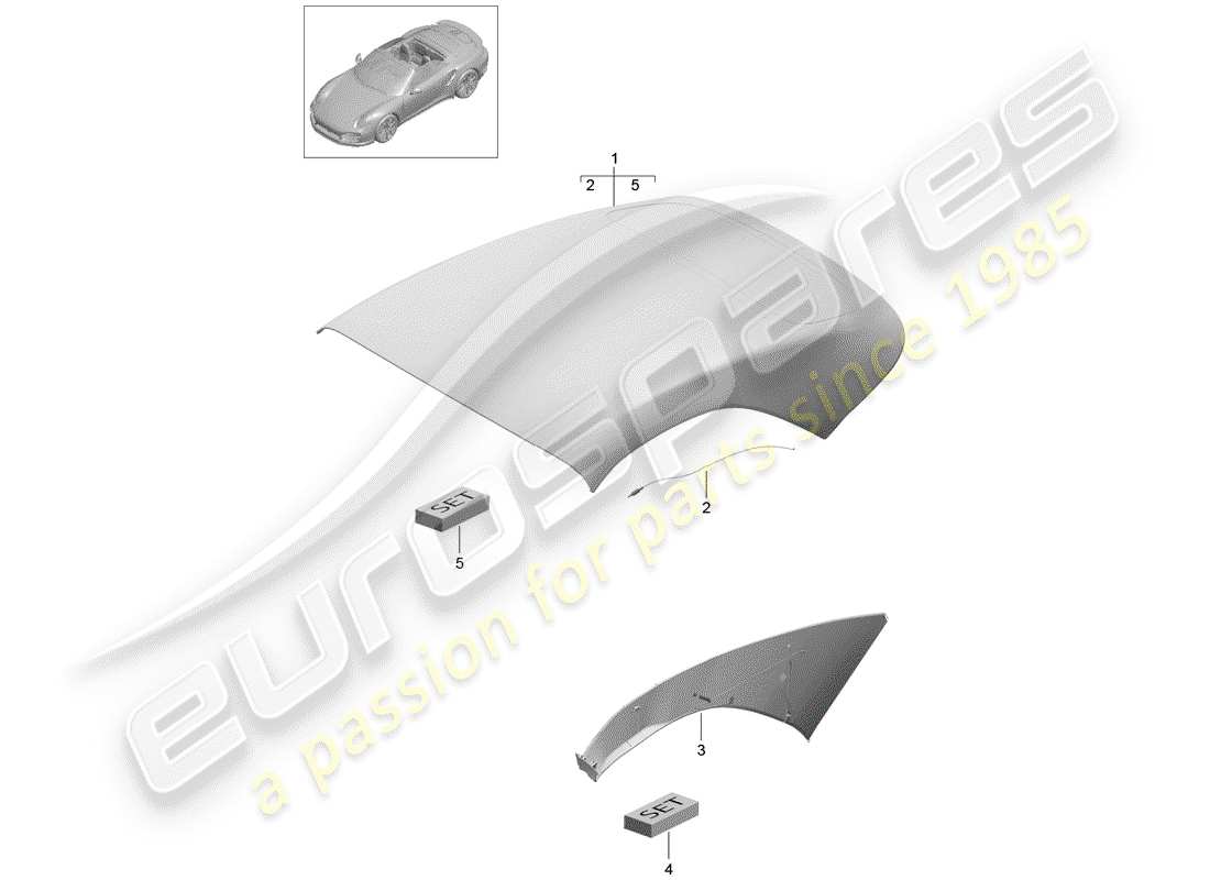 porsche 991 turbo (2018) convertible top covering part diagram