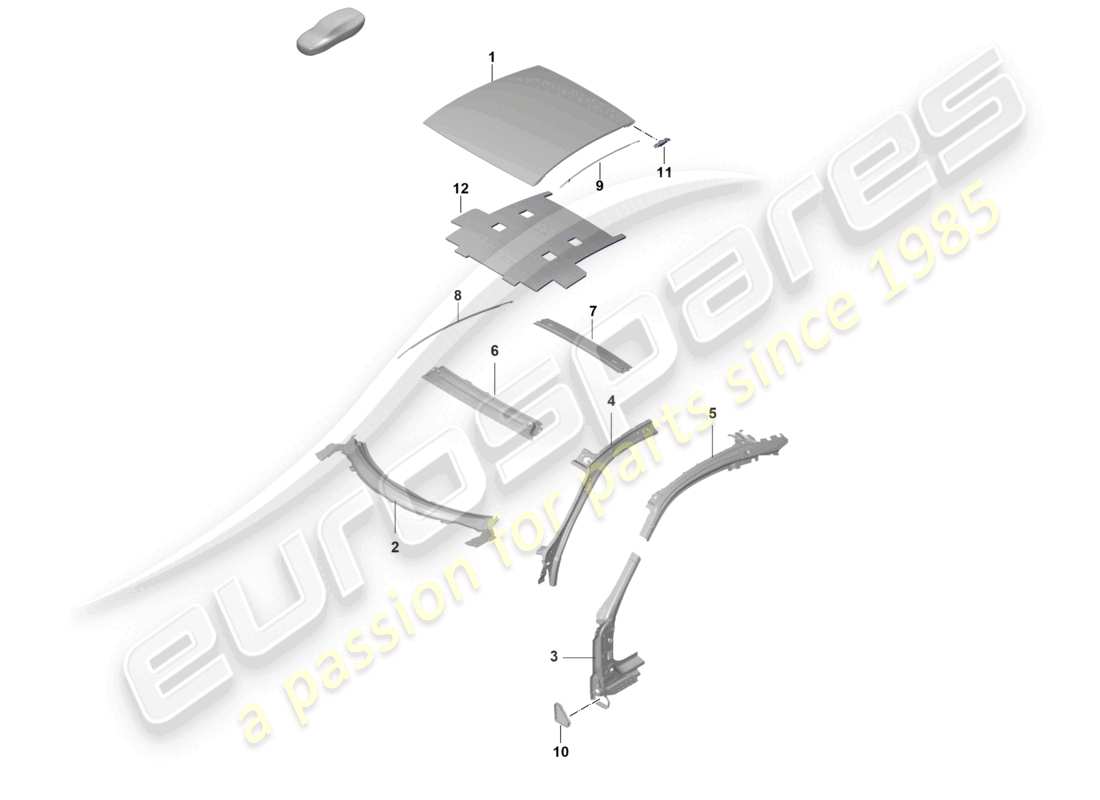 porsche 992 gt3/rs/st (2021 - 9j1) roof a-pillar part diagram