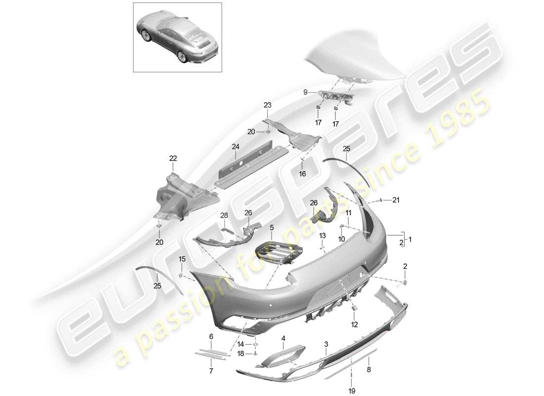 porsche 991 turbo (2018) bumper part diagram