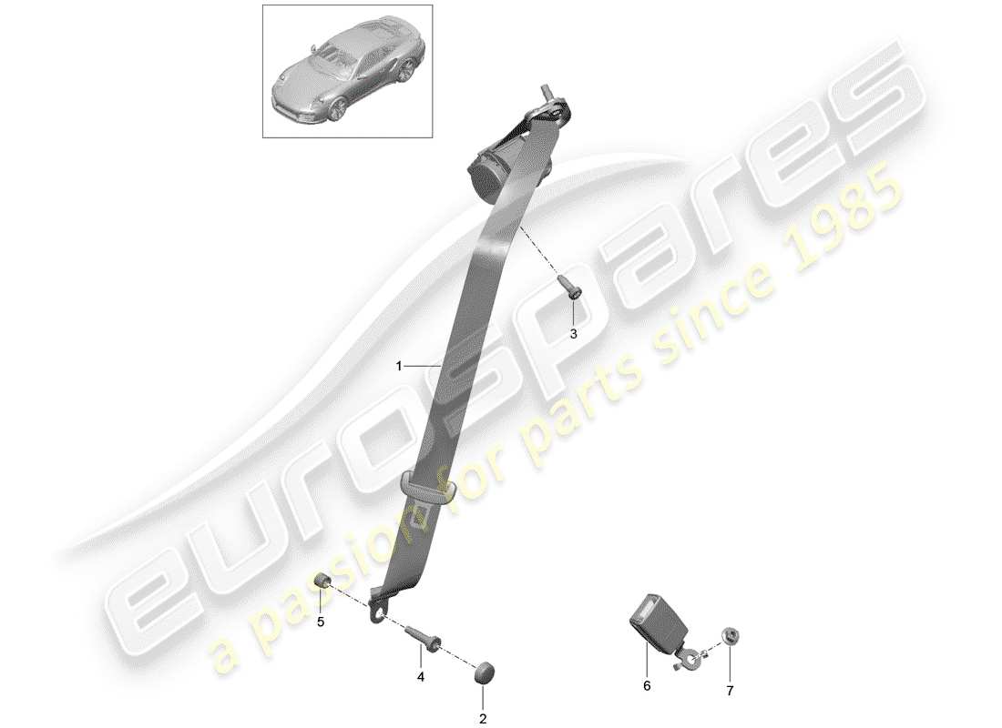 porsche 991 turbo (2018) three-point seat belt part diagram