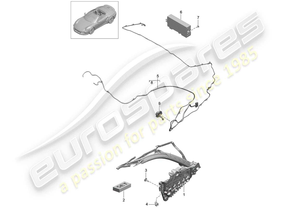 porsche 991 turbo (2018) top frame part diagram