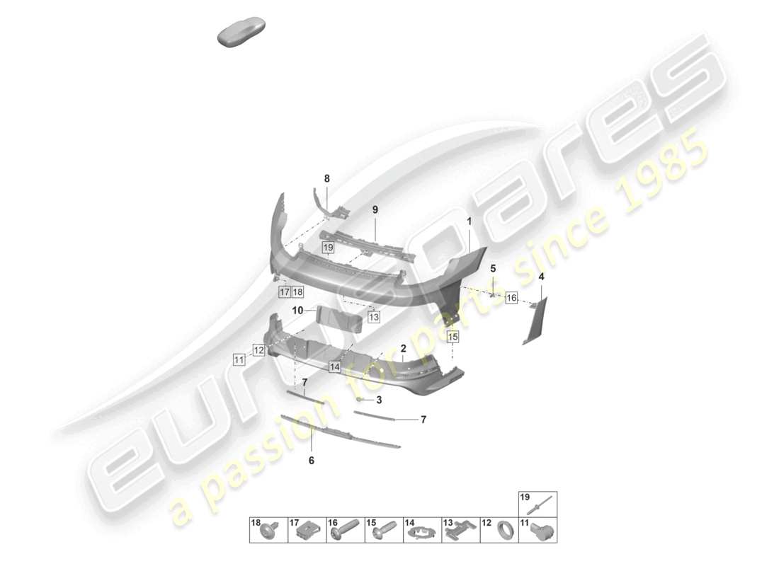 porsche 992 gt3/rs/st (2021 - 9j1) bumper rear gt3 rs part diagram