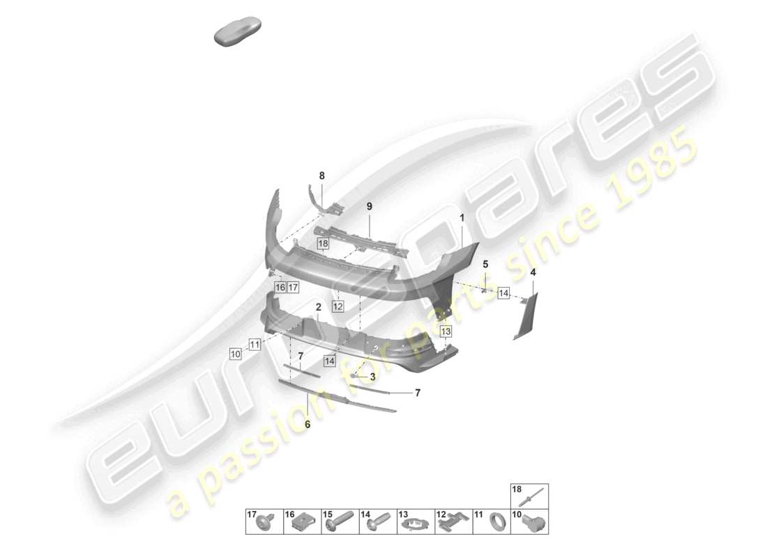 porsche 992 gt3/rs/st (2021 - 9j1) bumper rear gt3 rs part diagram