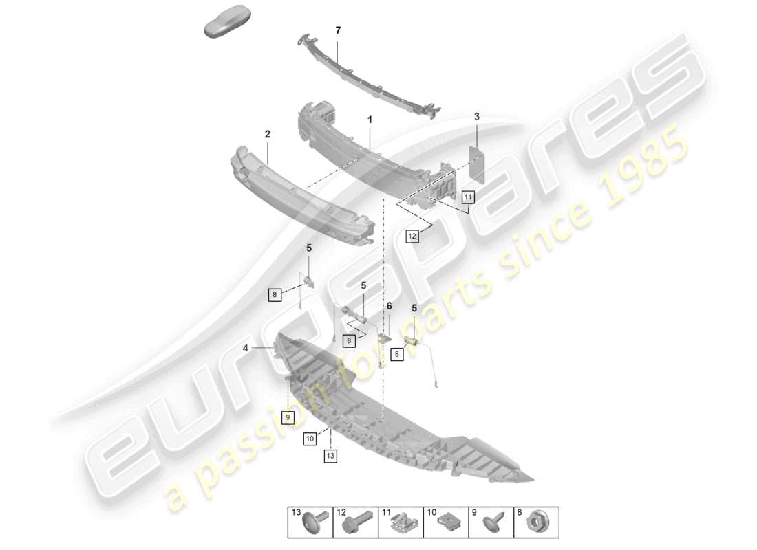 porsche 992 gt3/rs/st (2021 - 9j1) bumper carrier front gt3 rs part diagram