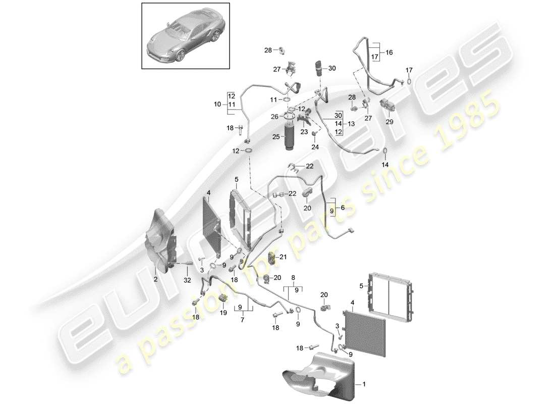 porsche 991 turbo (2018) refrigerant circuit part diagram