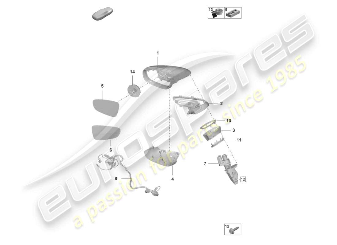 porsche 992 gt3/rs/st (2021 - 9j1) exterior mirror part diagram