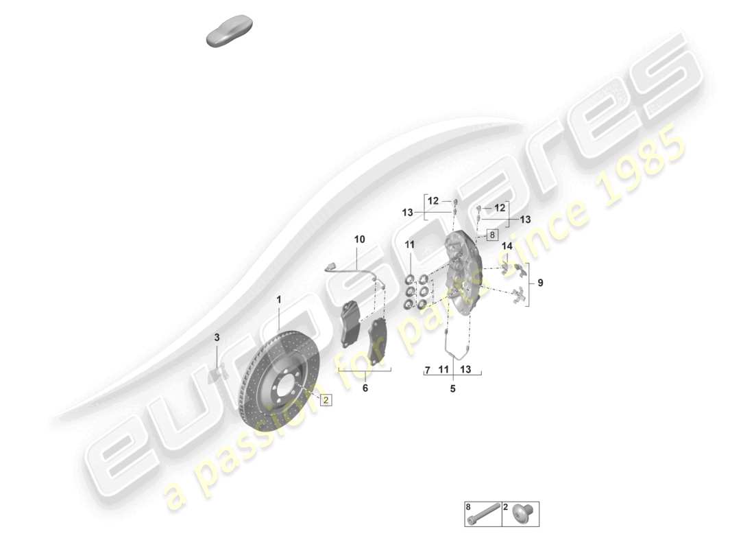 porsche 992 gt3/rs/st (2021 - 9j1) disc brake pccb front axle part diagram