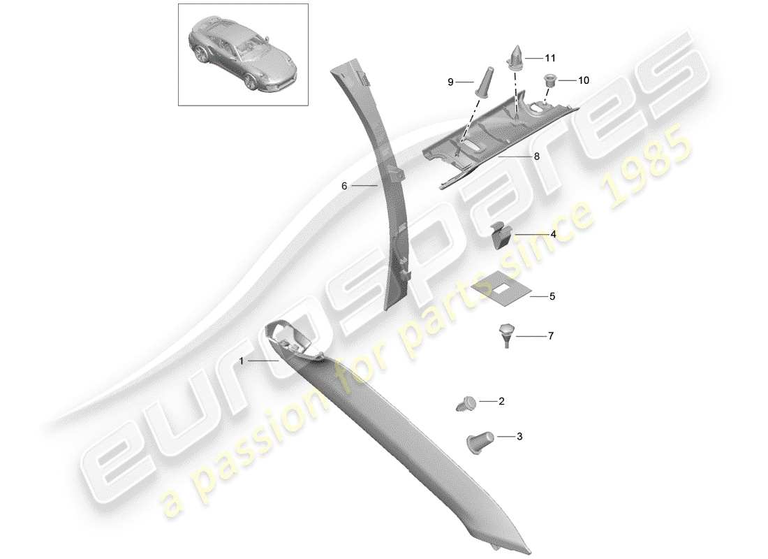 porsche 991 turbo (2018) a-pillar part diagram