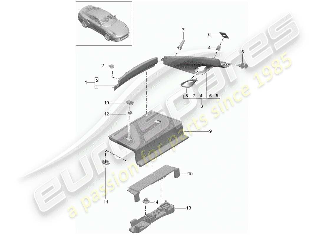 porsche 991 turbo (2018) trims part diagram