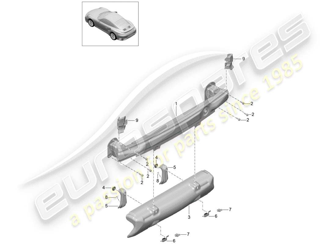 porsche 991 turbo (2018) bumper bracket part diagram