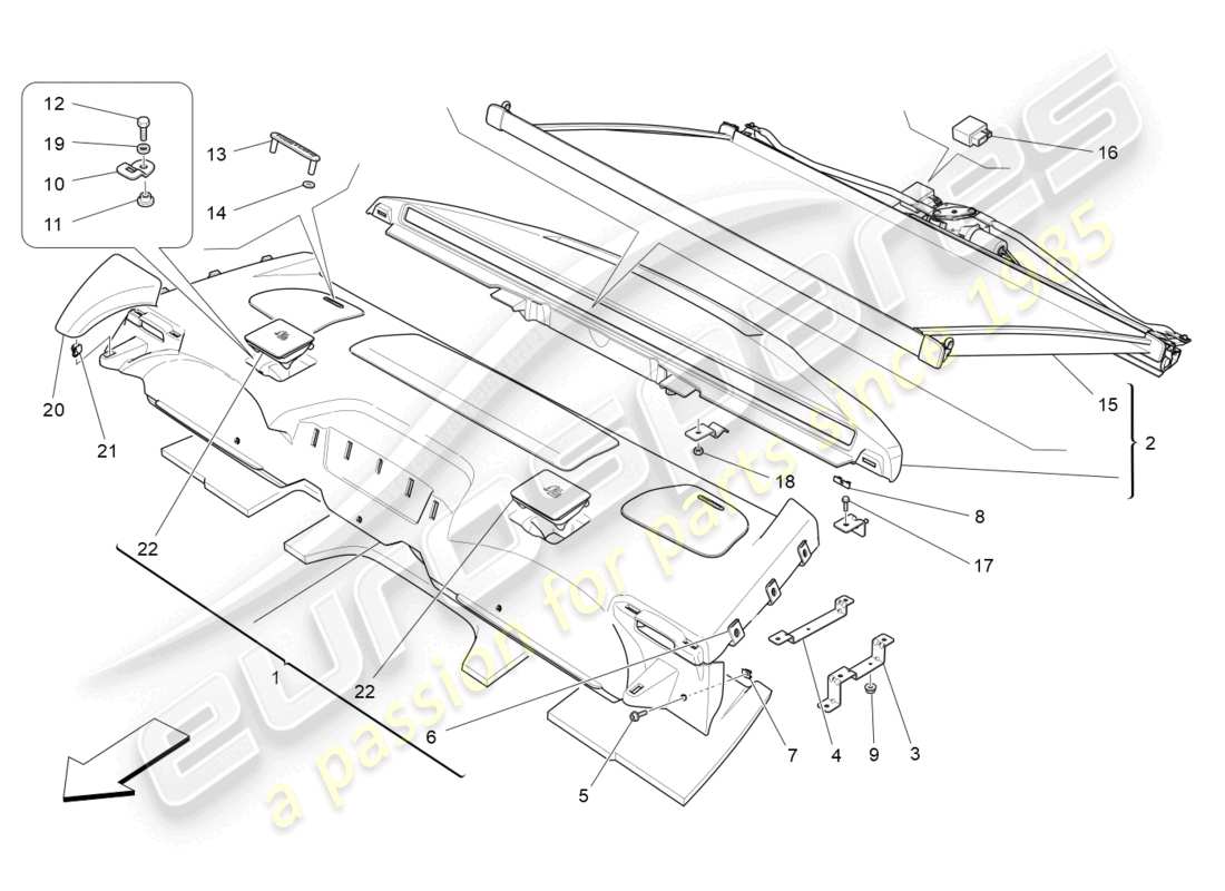 maserati quattroporte (2018) rear parcel shelf part diagram