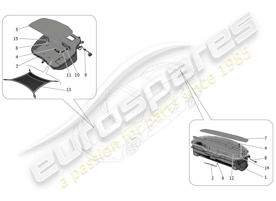 maserati mc20 cielo (2023) trunk compartments part diagram