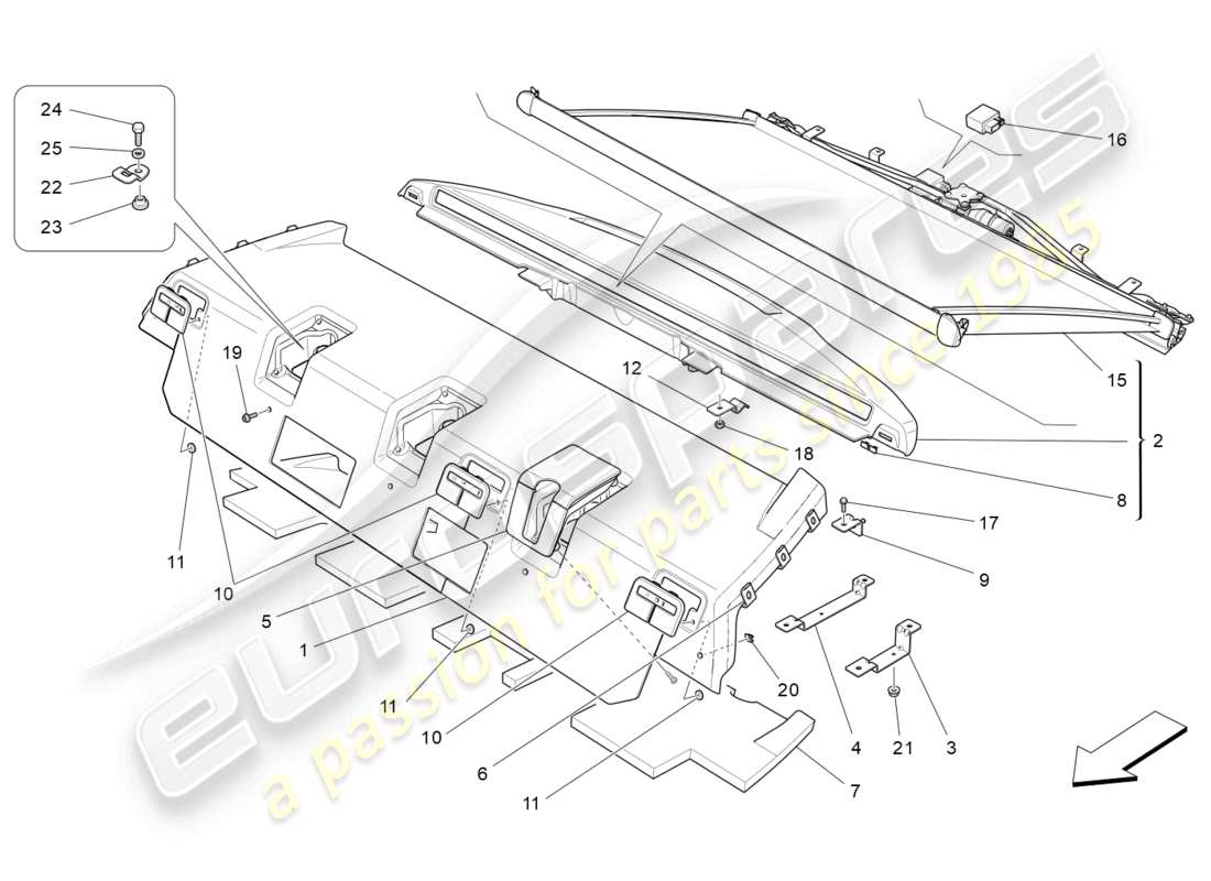 maserati quattroporte (2018) rear parcel shelf part diagram