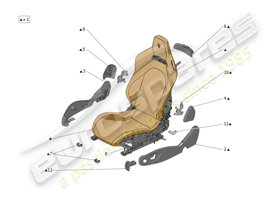 maserati mc20 (2023) seats: trim panels part diagram