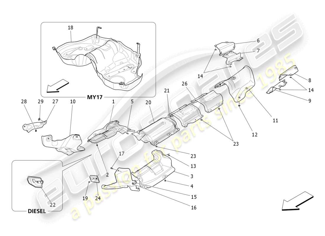 maserati quattroporte (2018) thermal insulating panels part diagram